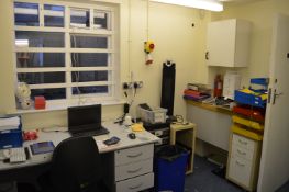 *Single Pedestal Desk with Chair, Plastic Filing Unit, Dimplex Heater, Office Sundries, etc.