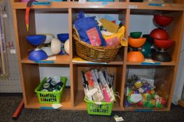 *Contents of Six Pigeon Holes Which Includes; Twelve Diabolos, THirty Juggling Bean Bags, Fifteen