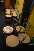 *Seven Tubular Chrome Frame Stackable Cafe Chairs with Simulated Beech Seats