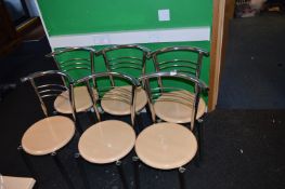 *Six Tubular Chrome Cafe Chairs with Simulated Beech Seats