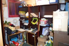 *Contents of Office Which Includes Open Fronted Shelving Paper Trimmers, Car Wash Kits, Banners,