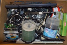 Box Containing Keyboard, Computer Leads, Recordable CDs, etc.