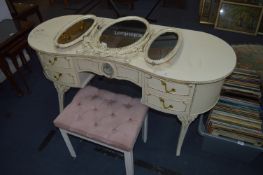 White Kidney Shaped Dressing Table Mirror and Stool