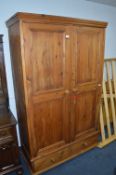 Pine Double Wardrobe with Two Drawers