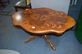 Mahogany and Walnut Inlaid Pedestal Coffee Table