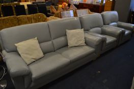 Grey Leather Three Piece Suite