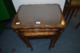 Nest of Three Tables with Carved Edges and Glass Inlet Tops