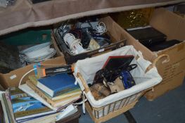 Five Boxes Containing Books, Pioneer CD Player, Freeview Box, Assorted Pottery, Electricals, etc.