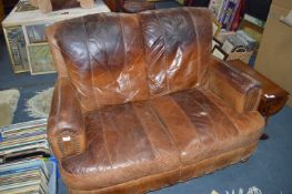 Brown Leather Two Seat Sofa