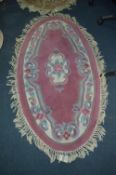 Pink Floral Patterned Oval Rug