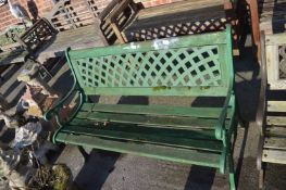 Green Painted Garden Bench with Cast Iron Ends and Back
