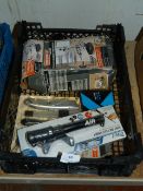 Box Containing Mixed Items Including Model Knives, Cycle Pump, Precision LED Magnifying Glass, etc.
