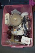 Box Containing Glassware, Radio, Mugs, Kettle, etc.