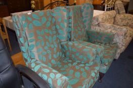 Green Leaf on Silver Background Winged Armchair