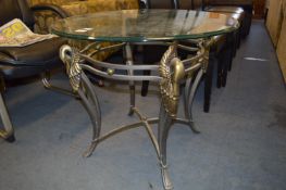 Circular Glass Top Occasional Table, Iron Base, Swan Decoration