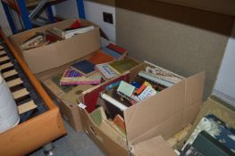 Four Boxes of Assorted Hardback and Paperback Reference Books, etc.