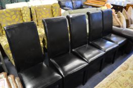 Set of Five Black Leather Highback Dining Chairs
