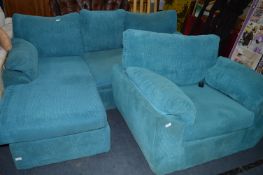 Blue Cord Dralon Three Piece Corner Suite