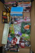 Box Containing DVDs, Birthday Balloons, Piggy Bank, Key Rings, etc.