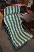 Pair of Green and White Striped Folding Garden Chairs