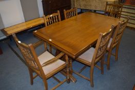 Oak Draw Leaf Dining Table with Four Chairs and Two Carvers