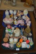 Two Trays of Ornaments Including Pigs, Candle, etc.