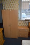 Beech Effect Two Door Wardrobe and a Three Drawer Chest