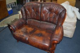 Two Seat Brown Leather Sofa