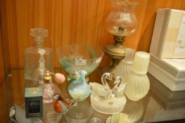 Assorted Glassware; Coloured Glass Bowl, Vases, Decanter, Scent Bottle, etc.