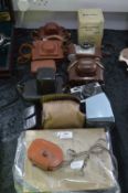 Collection of Vintage Leather Cased Cameras Including Voigtlander, Zenit and Comet