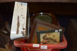 Box Containing Bed Pan, Stoneware Bottles, Jelly Moulds and a Developing Tray