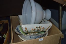 Blue and White Wash Bowl, White Glass Shade and Pottery Shade