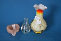 Caithness Vase, Tall Glass Vase and a Glass Apple Ashtary