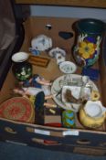 Box Containing Vases, Dolls, Chess Set, Pin Dishes, etc.