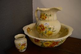 Three Piece Toiletry Set; Jug, Bowl and Brush Pot