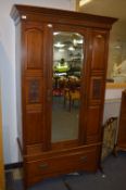 Victorian Mahogany Wardrobe with Central Mirror Door and Carved Panels