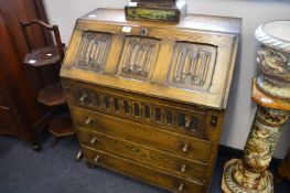 Oak Bureau with Linen Fold Panels