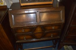 Oak Bureau with Two Drawers and Turned Legs