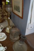 Paraffin Tilley Lamp, Carriage Lamp and a Holophane Ceiling Lamp
