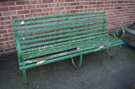 Green Painted Garden Bench with Wrought Iron Supports