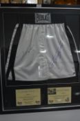 Framed and Signed Boxing Shorts Mohammed Ali and Joe Frazier