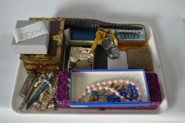 Tray Lot of Costume Jewellery, LIghter, Cigarette Cases, Whistle, Pens, etc.