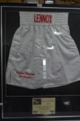 Framed and Signed Boxing Shorts Heavyweight Champion Lennox Lewis