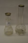 Two Silver Rimmed Glass Vases