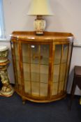 Walnut Veneered Bow Front Display Cabinet