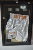 Framed and Signed Boxing Shorts Roberto Duran