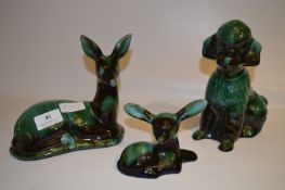Green Glazed Pottery Deer and a Poodle