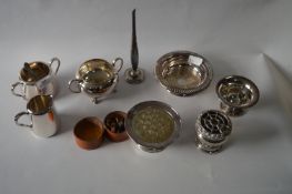Silver Plated Ware Including Rose Bowl, Milk and Sugar Jug and a Selection of Cufflinks