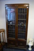 Oak Framed Lead Glazed Bookcase with Under Cupboard