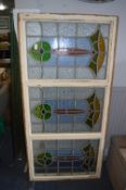 Large Three Panel Coloured Glass Lead Glazed Window Pane